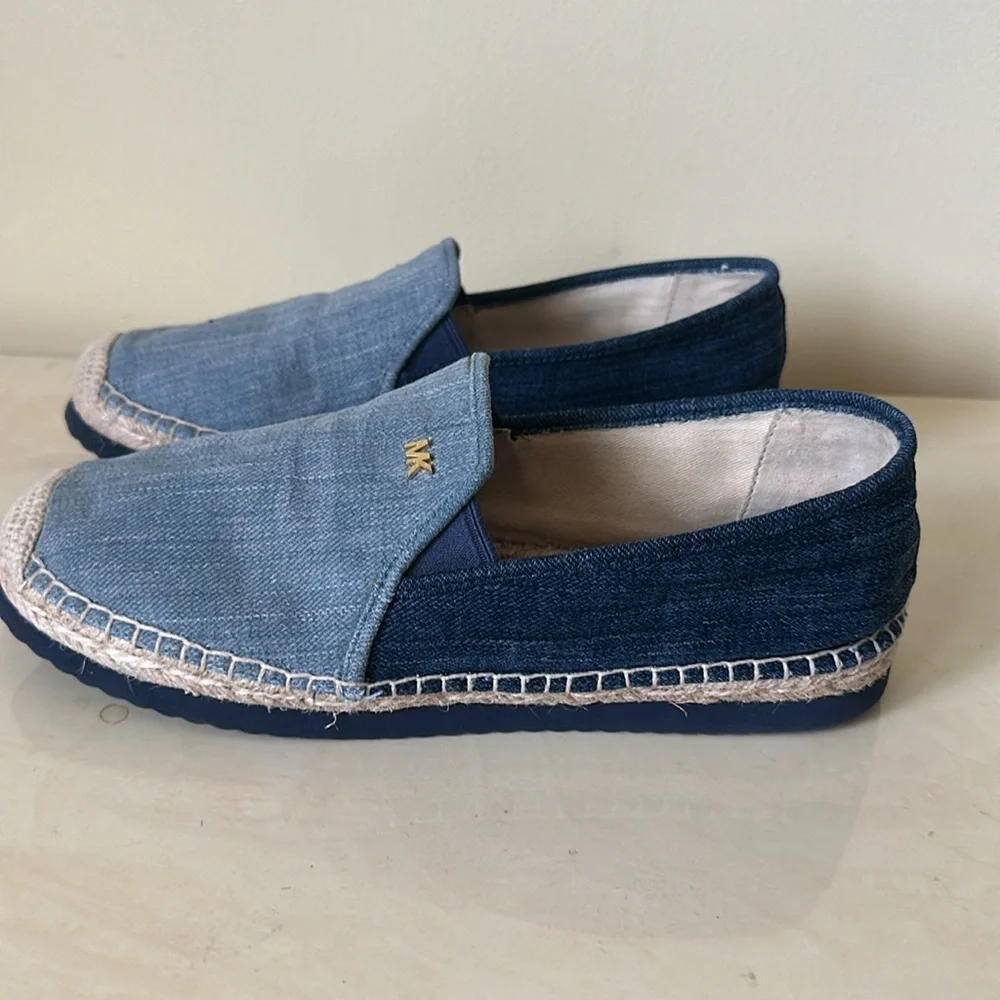 Michael Kors MK Two-Tone Denim Espadrilles 8 | Blue Canvas Slip On Flats
